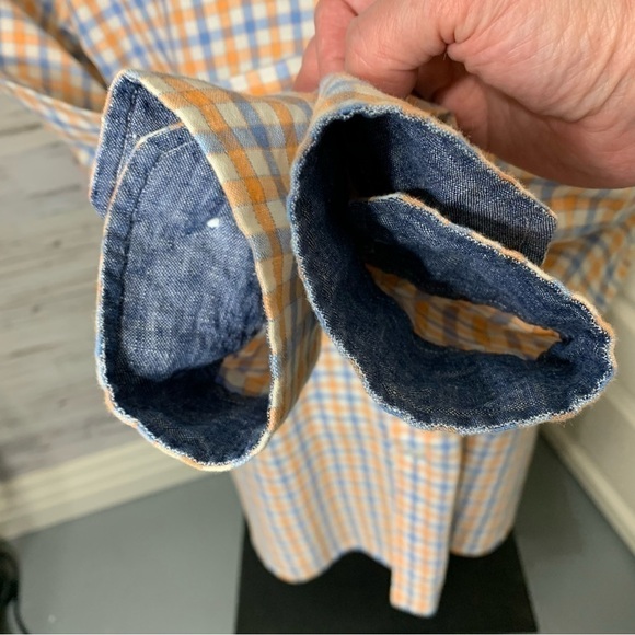 Nautica Blue Orange Plaid Linen Blend Casual Button Down Shirt Long Sleeves XXL - Picture 8 of 12